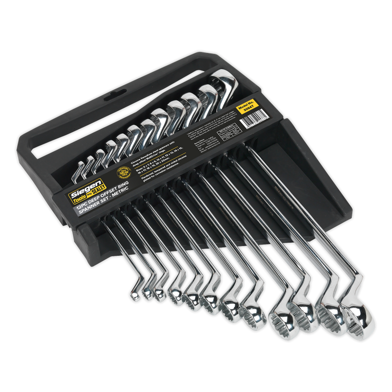Dapetz 12x13mm Metric Double Offset Ring Spanner Wrench – Swan Neck, Deep Offset