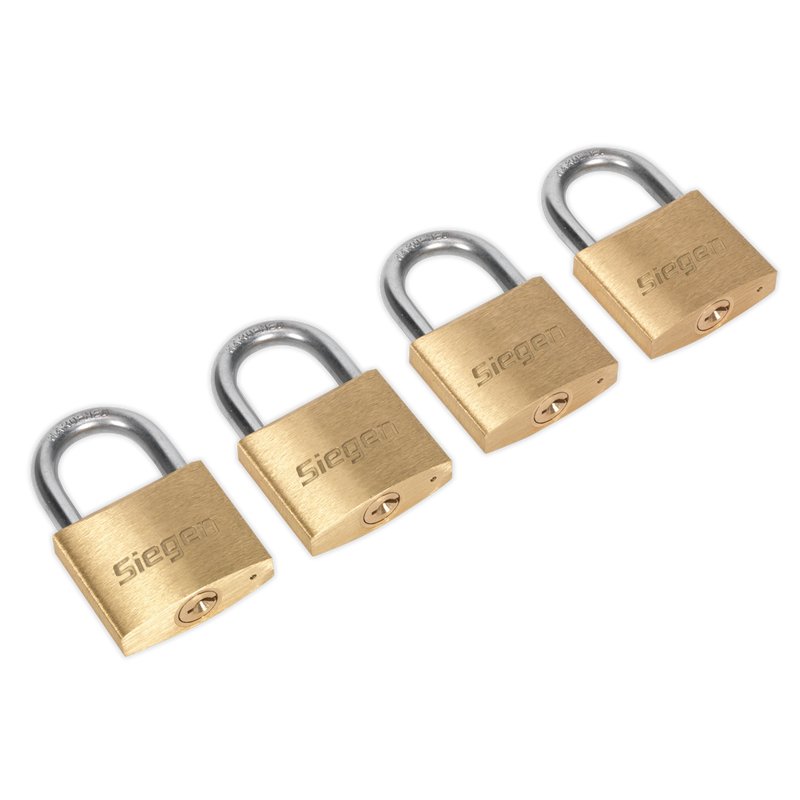 Brass Body Padlock with Brass Cylinder 40mm Key Alike Pack of 4 | Pipe Manufacturers Ltd..