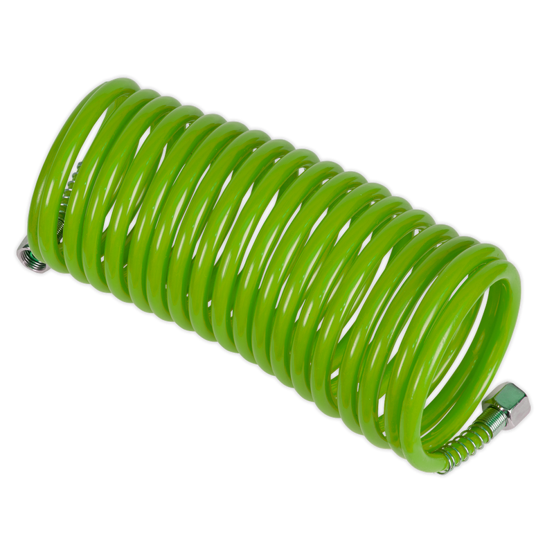 PE Coiled Air Hose 5m x ¯5mm with 1/4"BSP Unions - Green | Pipe Manufacturers Ltd..