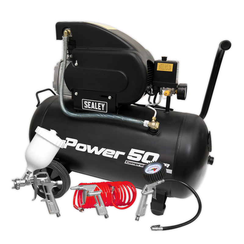 Compressor 50L Direct Drive 2hp with 4pc Air Accessory Kit | Pipe Manufacturers Ltd..