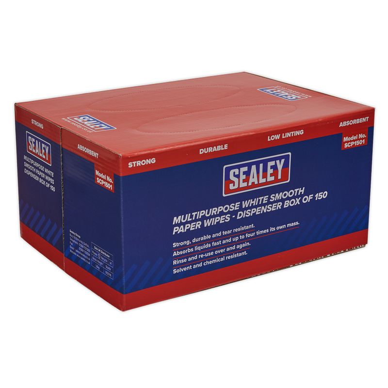 Multipurpose Paper Wipes in Dispenser Box - Smooth White 73gsm 150 Sheets | Pipe Manufacturers Ltd..