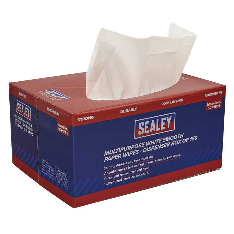 Multipurpose Paper Wipes in Dispenser Box - Smooth White 73gsm 150 Sheets | Pipe Manufacturers Ltd..