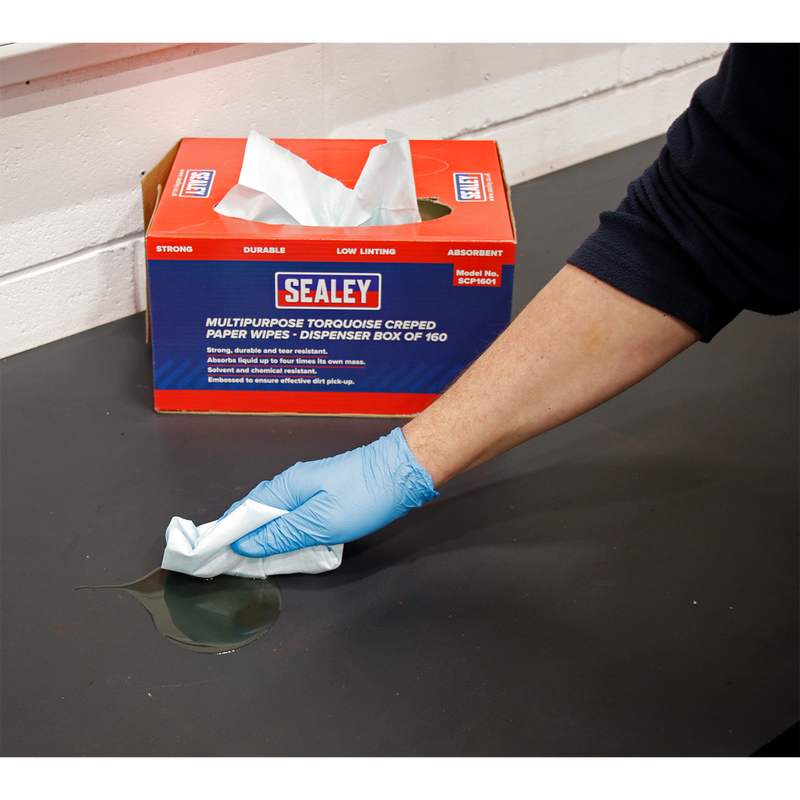 Multipurpose Paper Wipes in Dispenser Box - Creped Turquoise 69gsm 160 Sheets | Pipe Manufacturers Ltd..