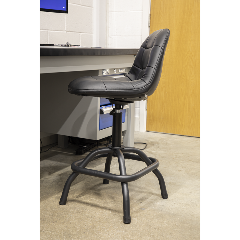 Workshop Stool Pneumatic with Adjustable Height Swivel Seat & Back Rest | Pipe Manufacturers Ltd..
