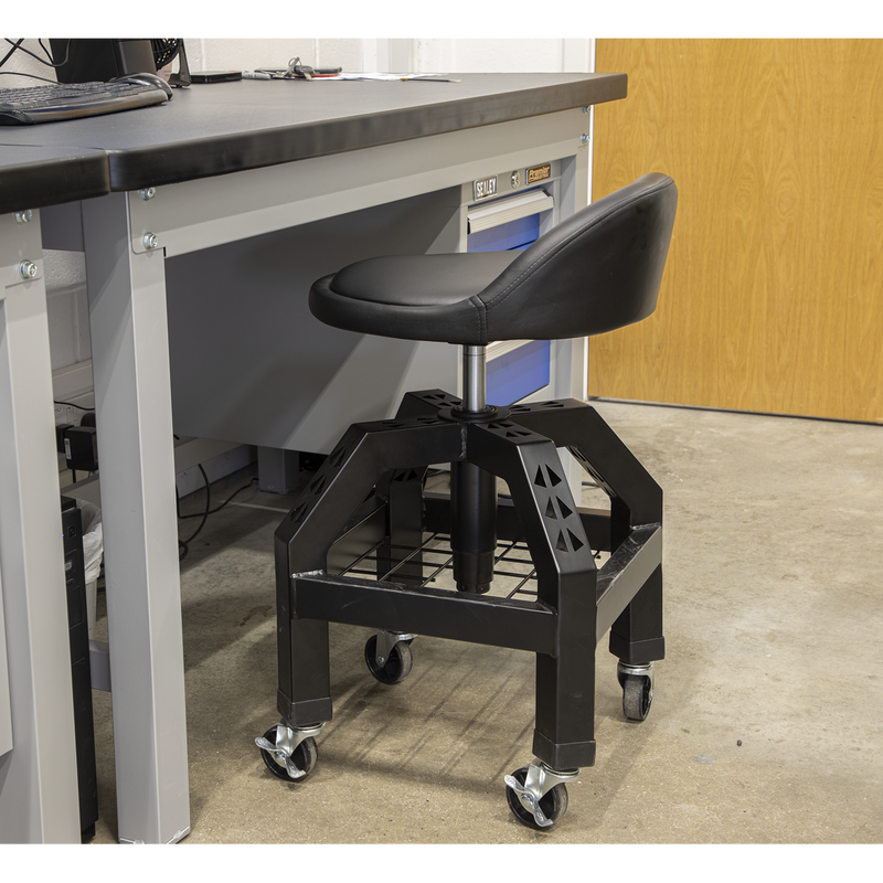 Creeper Stool Pneumatic with Adjustable Height Swivel Seat & Back Rest | Pipe Manufacturers Ltd..