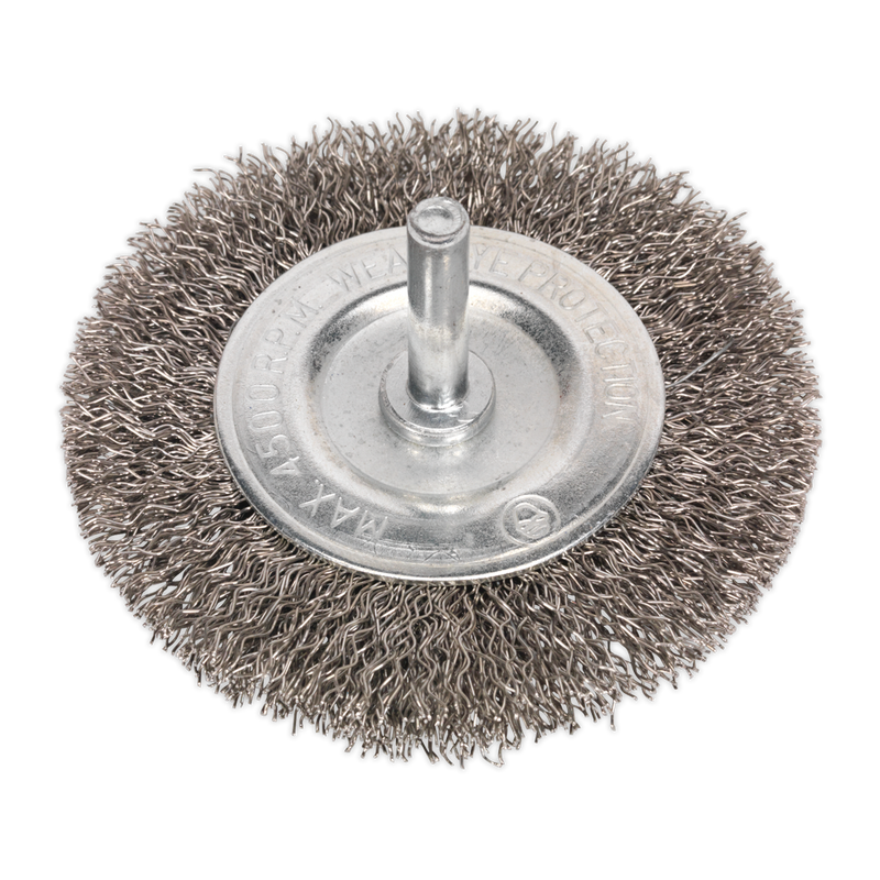 Flat Wire Brush Stainless Steel 75mm with 6mm Shaft | Pipe Manufacturers Ltd..