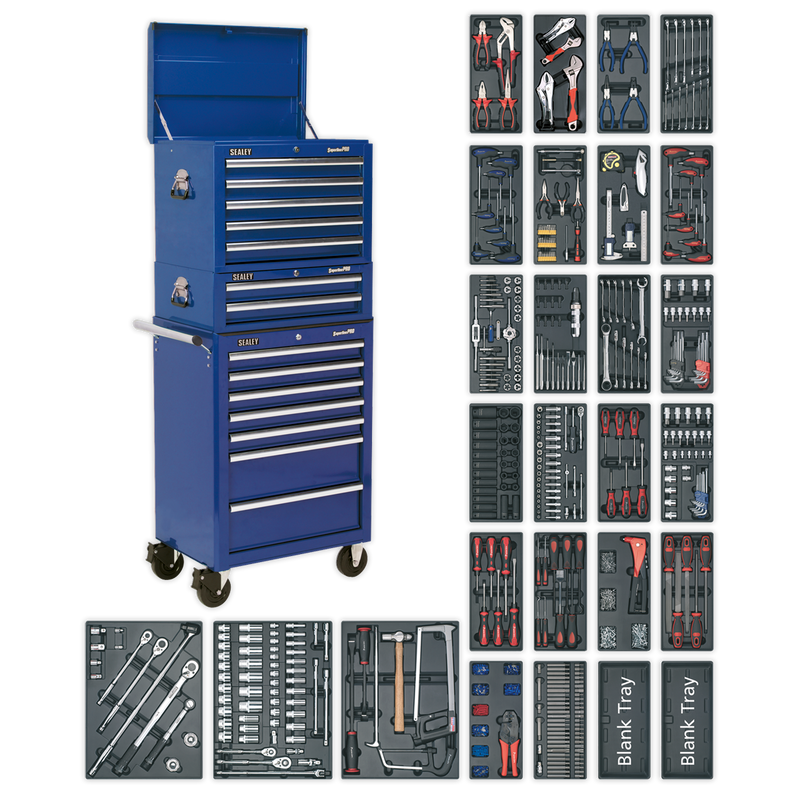 Tool Chest Combination 14 Drawer with Ball Bearing Slides - Blue & 1179pc Tool Kit | Pipe Manufacturers Ltd..