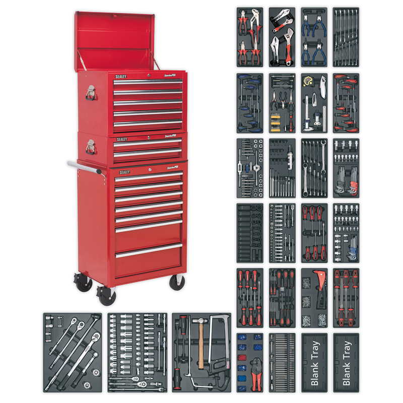 Tool Chest Combination 14 Drawer with Ball Bearing Slides - Red & 1179pc Tool Kit | Pipe Manufacturers Ltd..
