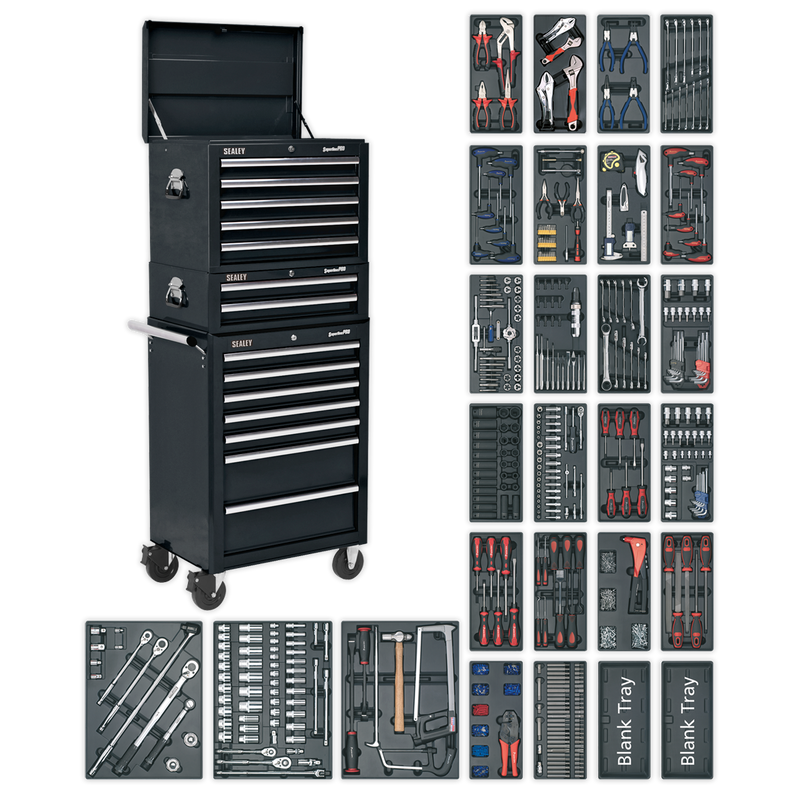 Tool Chest Combination 14 Drawer with Ball Bearing Slides - Black & 1179pc Tool Kit | Pipe Manufacturers Ltd..