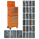 Tool Chest Combination 14 Drawer with Ball Bearing Slides - Orange & 1179pc Tool Kit | Pipe Manufacturers Ltd..
