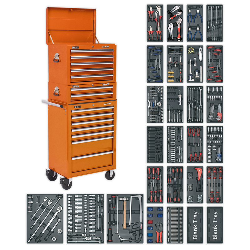 Tool Chest Combination 14 Drawer with Ball Bearing Slides - Orange & 1179pc Tool Kit | Pipe Manufacturers Ltd..