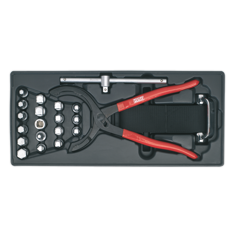 Tool Tray with Oil Filter Wrench, Pliers & Drain Plug Set 21pc | Pipe Manufacturers Ltd..