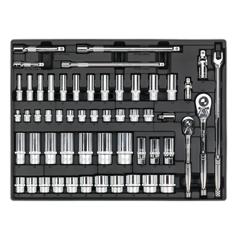 Tool Tray with Socket Set 55pc 3/8" & 1/2"Sq Drive | Pipe Manufacturers Ltd..