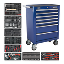 Rollcab 7 Drawer - Ball Bearing Slides - Blue with 156pc Tool Kit | Pipe Manufacturers Ltd..