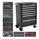 Rollcab 7 Drawer - Ball Bearing Slides - Black with 156pc Tool Kit | Pipe Manufacturers Ltd..