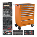 Rollcab 7 Drawer - Ball Bearing Slides - Orange with 156pc Tool Kit | Pipe Manufacturers Ltd..