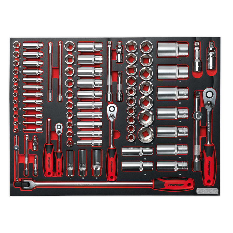 Tool Tray with Socket Set 91pc 1/4", 3/8" & 1/2"Sq Drive | Pipe Manufacturers Ltd..