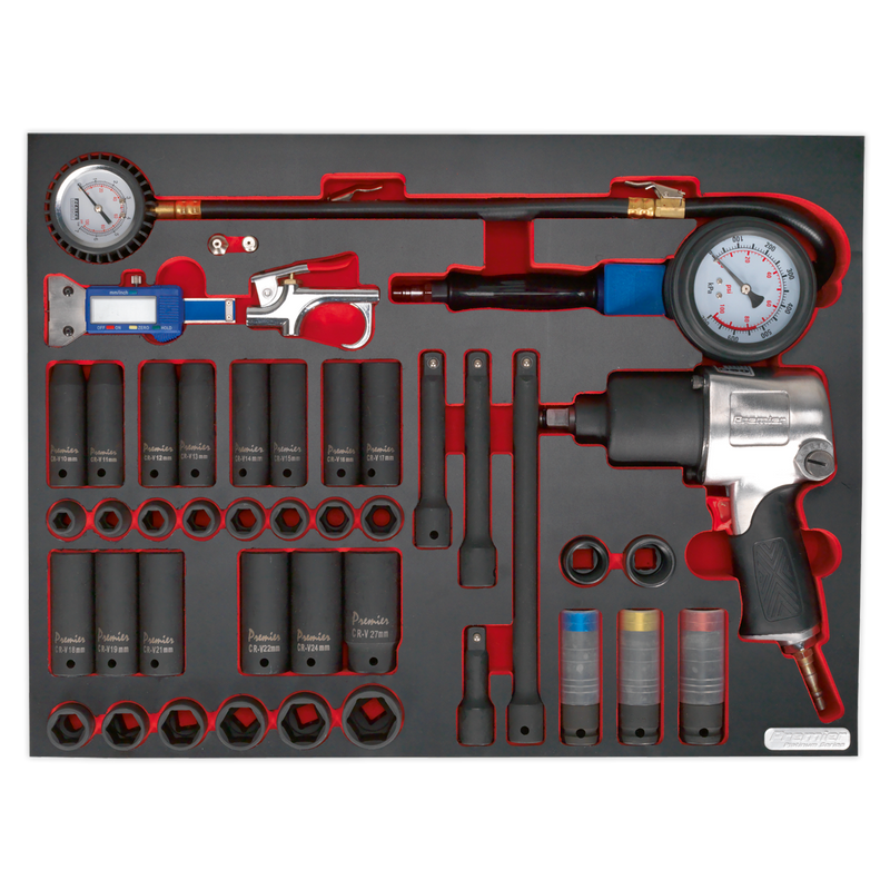 Tool Tray with Impact Wrench, Sockets & Tyre Tool Set 42pc | Pipe Manufacturers Ltd..
