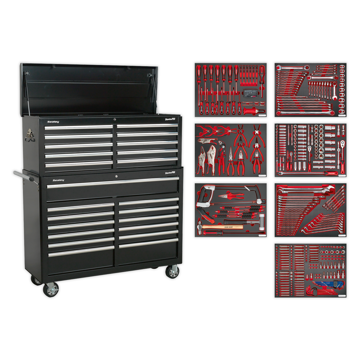 Tool Chest Combination 23 Drawer with Ball Bearing Slides - Black with