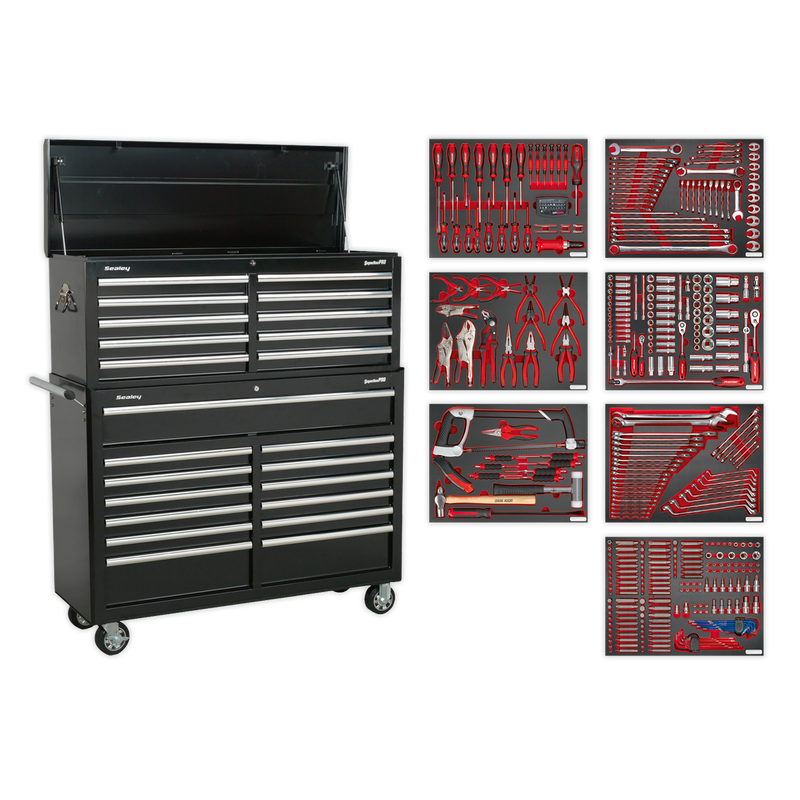 Tool Chest Combination 23 Drawer with Ball Bearing Slides - Black with 446pc Tool Kit | Pipe Manufacturers Ltd..
