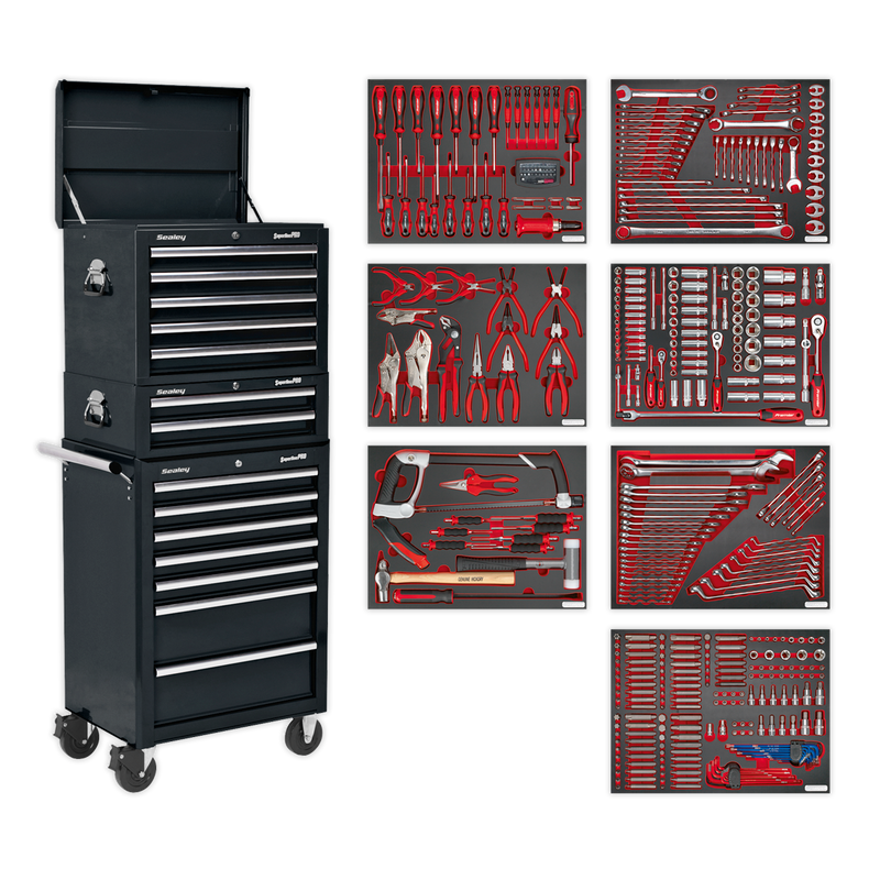 Tool Chest Combination 14 Drawer with Ball Bearing Slides - Black & 446pc Tool Kit | Pipe Manufacturers Ltd..