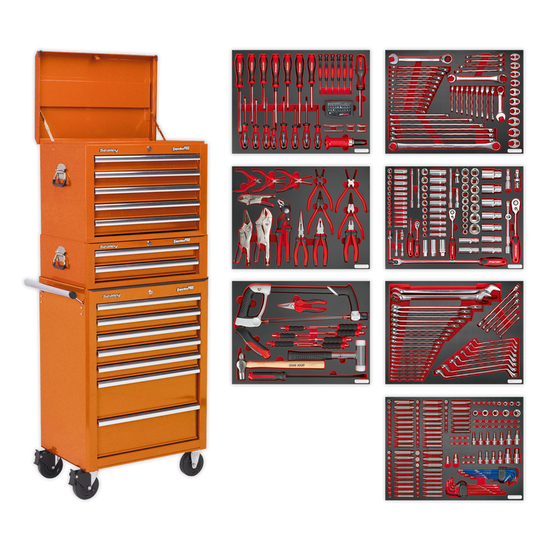 Tool Chest Combination 14 Drawer with Ball Bearing Slides - Orange & 446pc Tool Kit | Pipe Manufacturers Ltd..