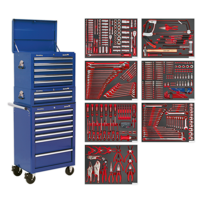Tool Chest Combination 14 Drawer with Ball Bearing Slides - Blue & 446pc Tool Kit | Pipe Manufacturers Ltd..