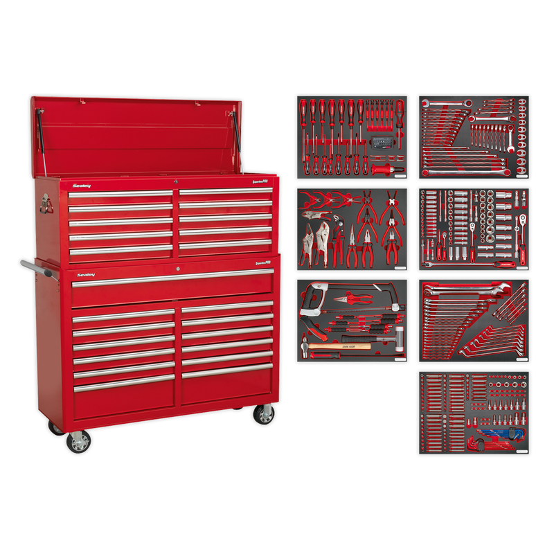 Tool Chest Combination 23 Drawer with Ball Bearing Slides - Red with 446pc Tool Kit | Pipe Manufacturers Ltd..