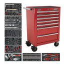 Rollcab 7 Drawer - Ball Bearing Slides - Red with 156pc Tool Kit | Pipe Manufacturers Ltd..