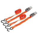 Ratchet Tie Down 25mm x 4m Polyester Webbing with S Hooks 500kg Load Test - Pair | Pipe Manufacturers Ltd..
