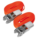 Self-Securing Ratchet Tie Down 25mm x 4.5m 800kg Load Test - Pair | Pipe Manufacturers Ltd..