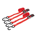 Ratchet Tie Down 25mm x 4m Polyester Webbing with S Hooks 800kg Load Test - Pair | Pipe Manufacturers Ltd..