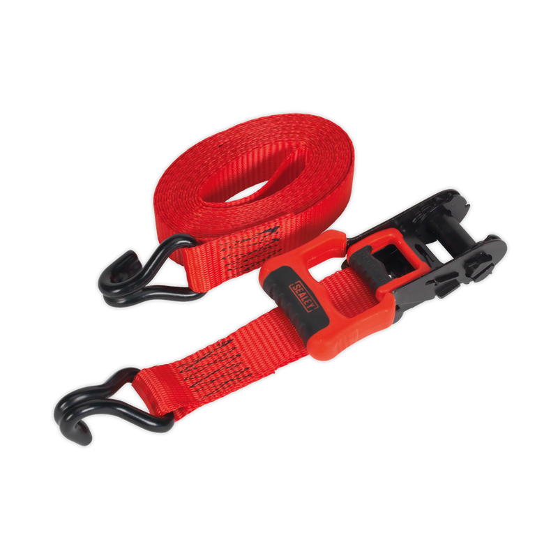 Ratchet Tie Down 32mm x 4.9m Polyester Webbing with J Hooks 1200kg Load Test - 2 Pairs | Pipe Manufacturers Ltd..