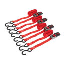 Ratchet Tie Down 25mm x 4m Polyester Webbing with S Hooks 800kg Load Test - 2 Pairs | Pipe Manufacturers Ltd..