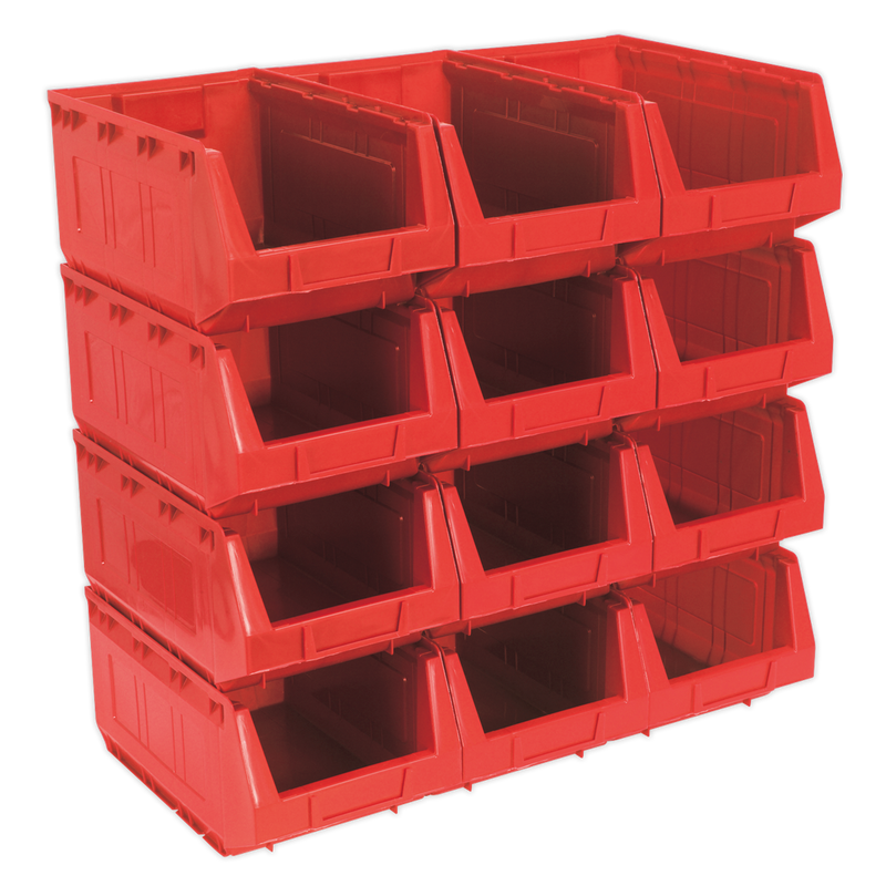 Plastic Storage Bin 210 x 355 x 165mm - Red Pack of 12 | Pipe Manufacturers Ltd..