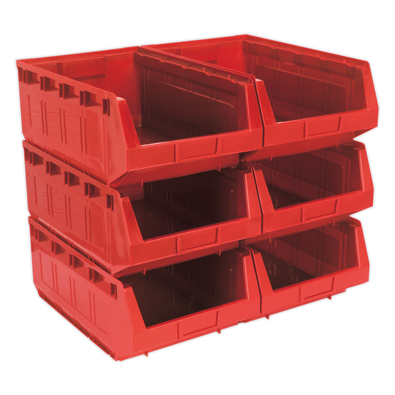 Plastic Storage Bin 310 x 500 x 190mm - Red Pack of 6 | Pipe Manufacturers Ltd..