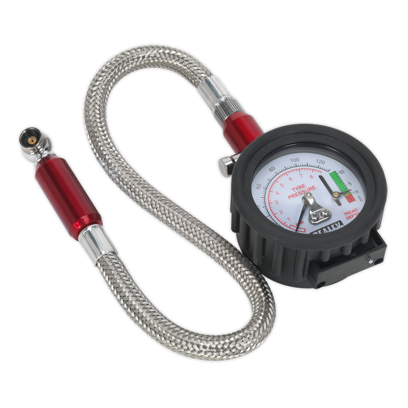 Tyre Pressure Gauge & Tyre Tread Depth Gauge - Flexible Hose 0-8bar(0-120psi) | Pipe Manufacturers Ltd..