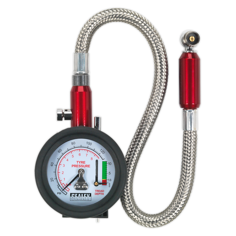 Tyre Pressure Gauge & Tyre Tread Depth Gauge - Flexible Hose 0-8bar(0-120psi) | Pipe Manufacturers Ltd..