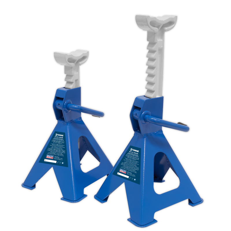 Axle Stands (Pair) 2tonne Capacity per Stand Ratchet Type - Blue | Pipe Manufacturers Ltd..