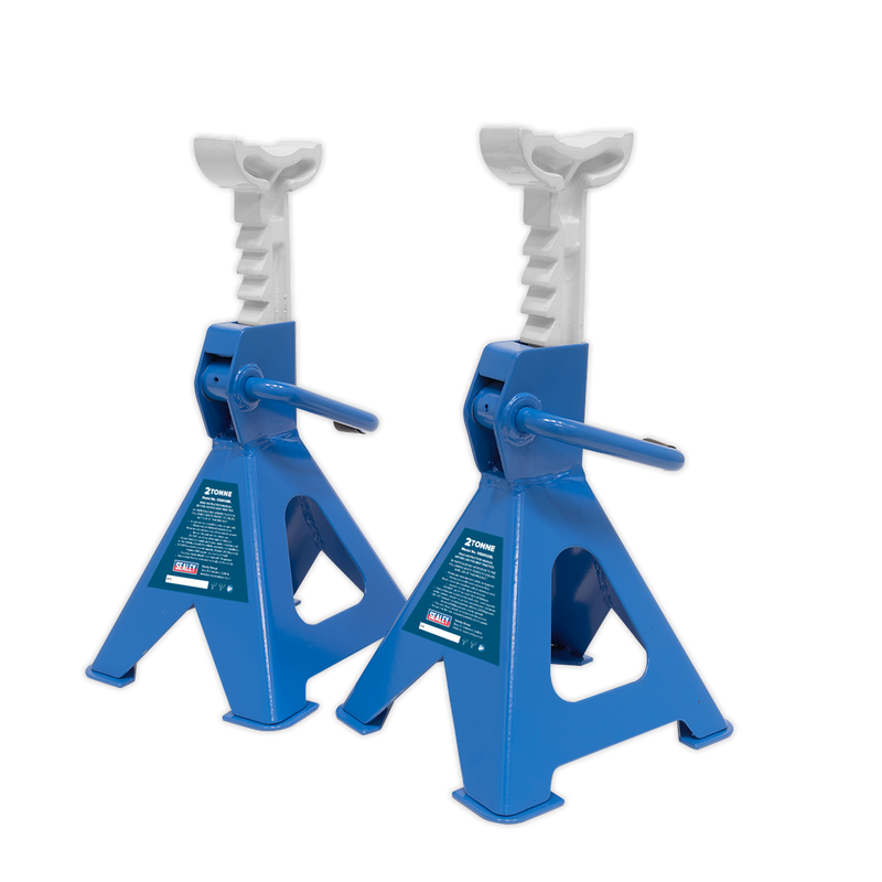 Axle Stands (Pair) 2tonne Capacity per Stand Ratchet Type - Blue | Pipe Manufacturers Ltd..