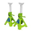 Axle Stands (Pair) 2tonne Capacity per Stand Ratchet Type - Hi-Vis Green | Pipe Manufacturers Ltd..