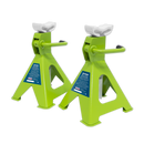 Axle Stands (Pair) 2tonne Capacity per Stand Ratchet Type - Hi-Vis Green | Pipe Manufacturers Ltd..