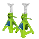 Axle Stands (Pair) 2tonne Capacity per Stand Ratchet Type - Hi-Vis Green | Pipe Manufacturers Ltd..