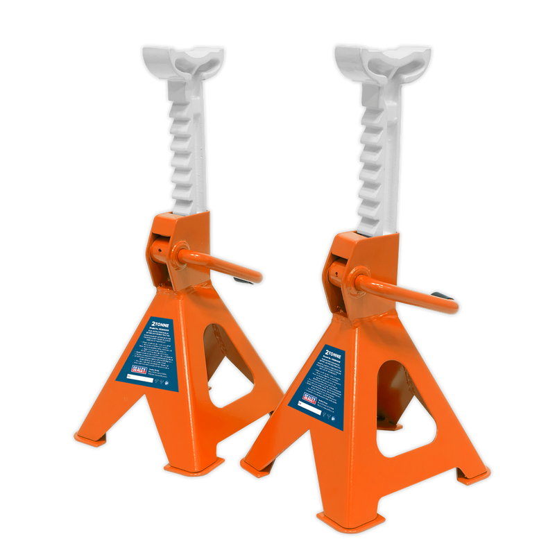 Axle Stands (Pair) 2tonne Capacity per Stand Ratchet Type - Orange | Pipe Manufacturers Ltd..