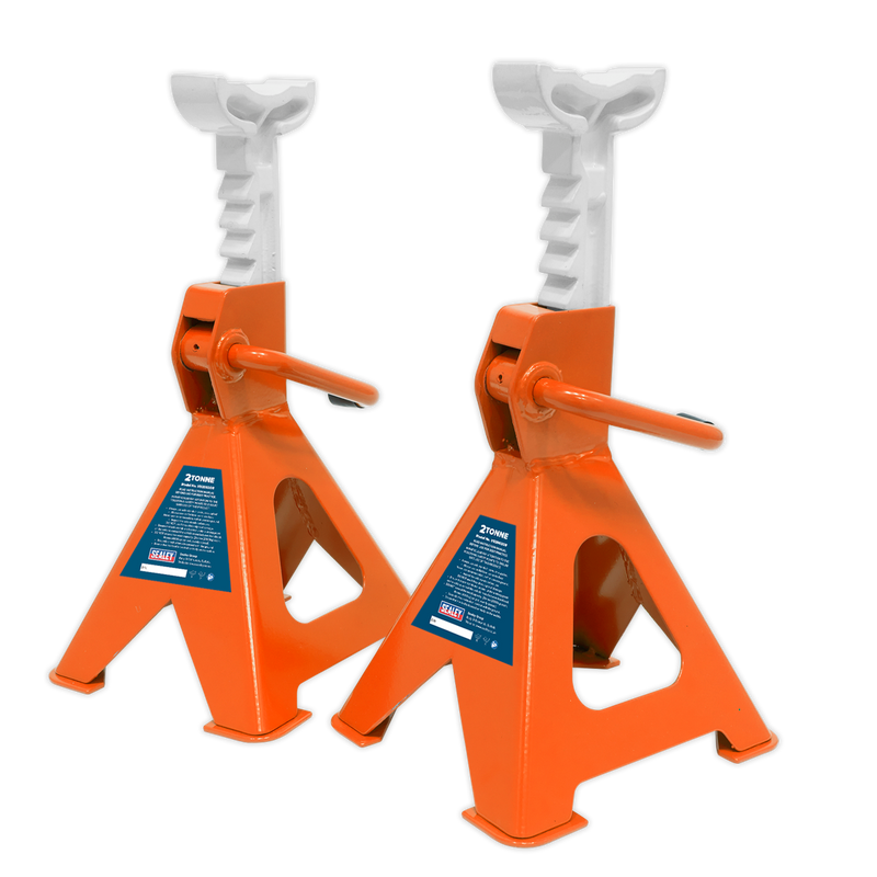Axle Stands (Pair) 2tonne Capacity per Stand Ratchet Type - Orange | Pipe Manufacturers Ltd..